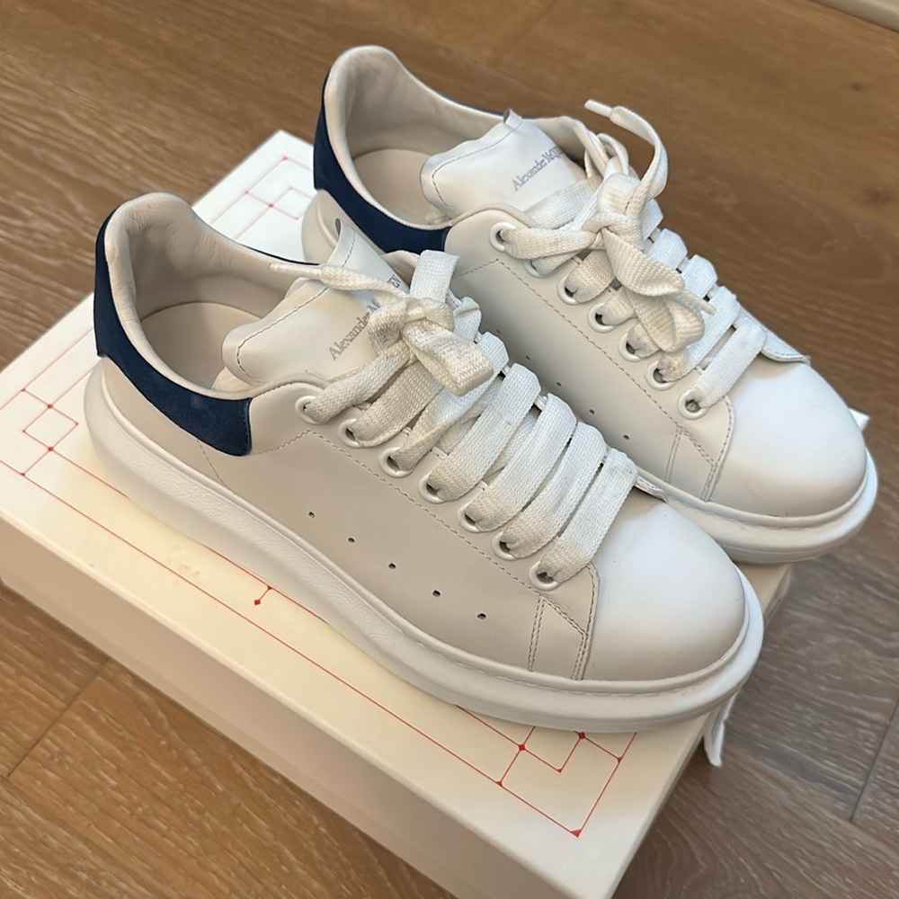 Alexander McQueens Blue and White sneakers for sale. Size 38+ = 38.5 or 8.5.